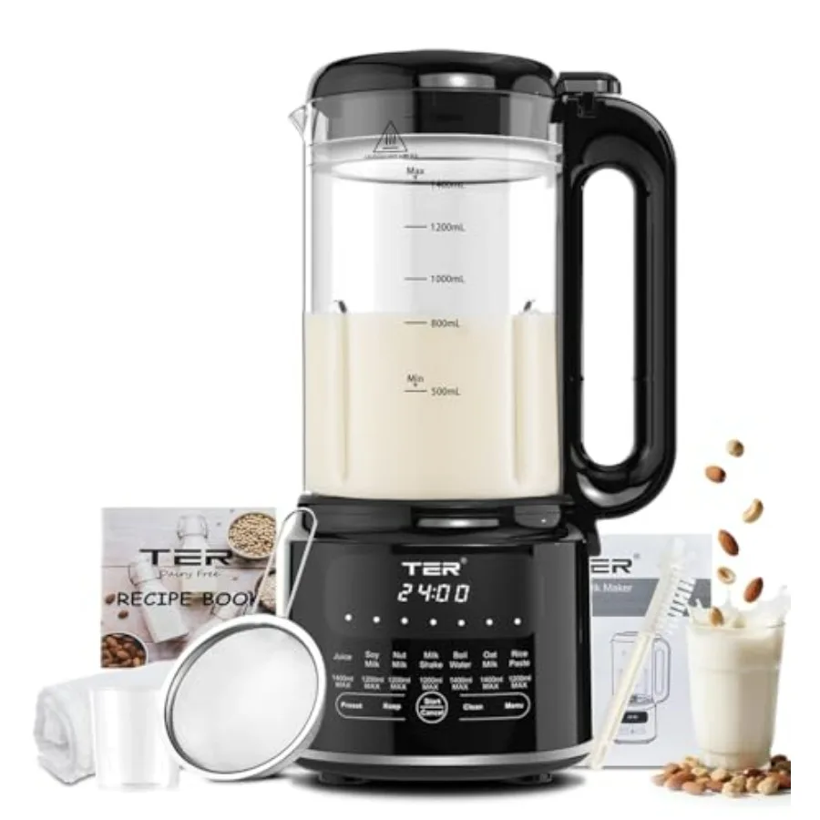 

Многофункциональная машина для приготовления растительного молока (50 унций, 10 функций) для миндального, овсяного, соевого молока, соков, молочных коктейлей, рисовой пасты, с функцией автоматической очистки, 24-часовым программированием времени и 12-часо