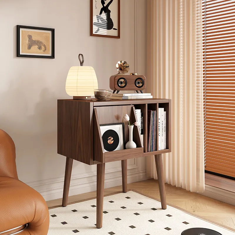 Medieval retro solid wood magazine cabinet vinyl record display cabinet living room side Japanese storage bookcase