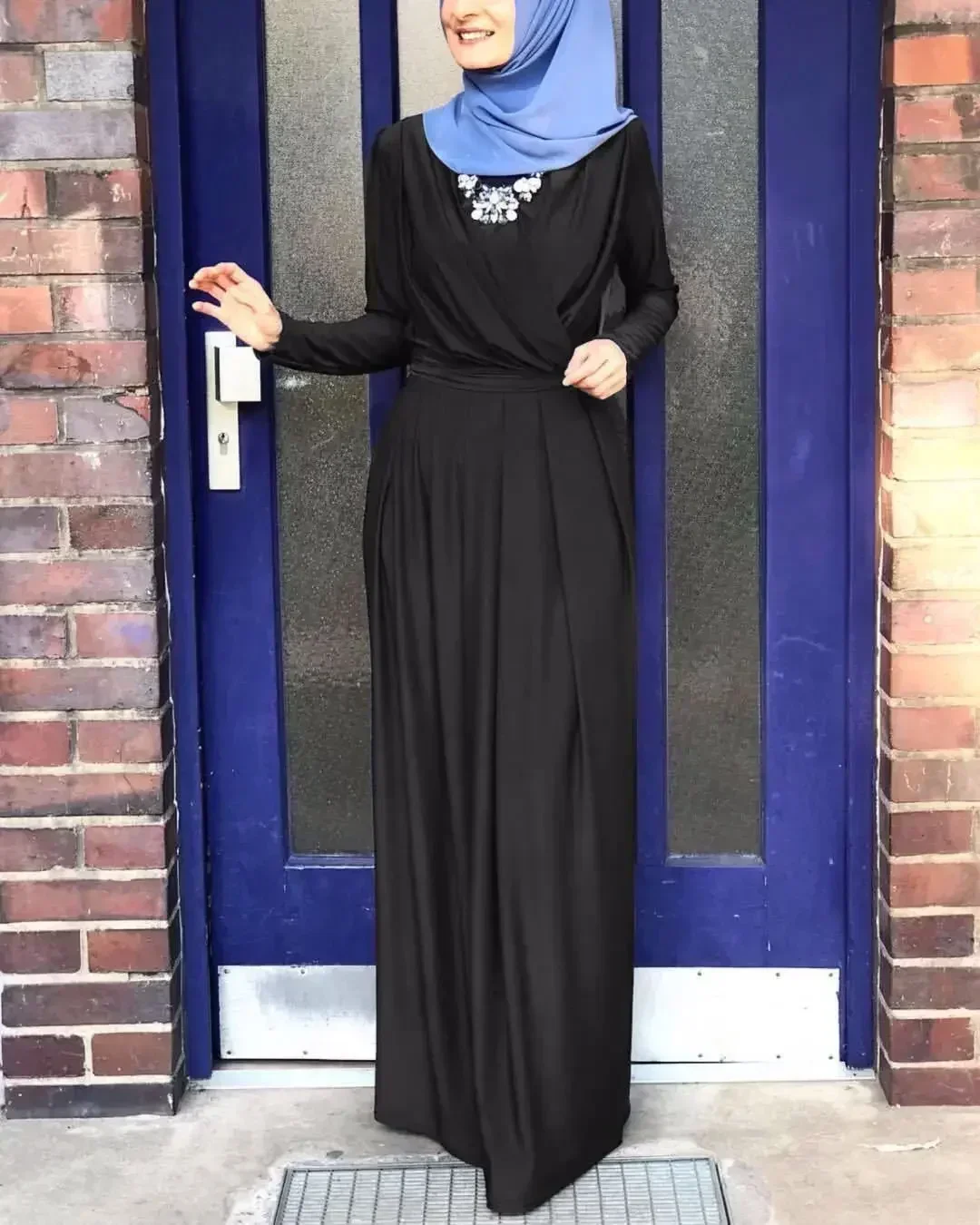 Abito casual musulmano saudita Abaya Abito lungo fino al pavimento Donna Medio Oriente Abaya Abito Abbigliamento islamico Tinta unita Turchia Caftano Hija