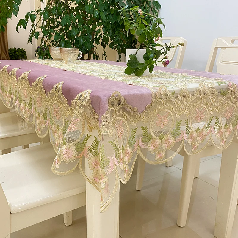 French Tablecloth White Rectangle Table Cloth Lace Patchwork Table Cover for Dining Table Kitchen Solid Color Decor Tablecloth