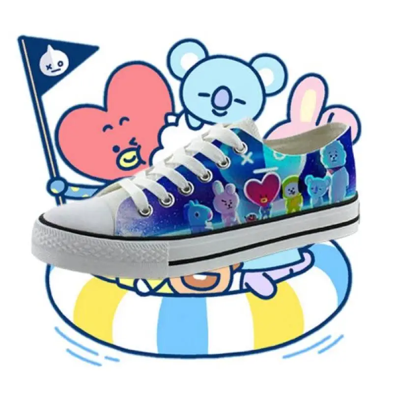 Nuove scarpe di tela basse Bt21 Kawaii Cartoon scarpe basse Casual dipinte a mano studenti scarpe da ginnastica alla moda e comode regalo