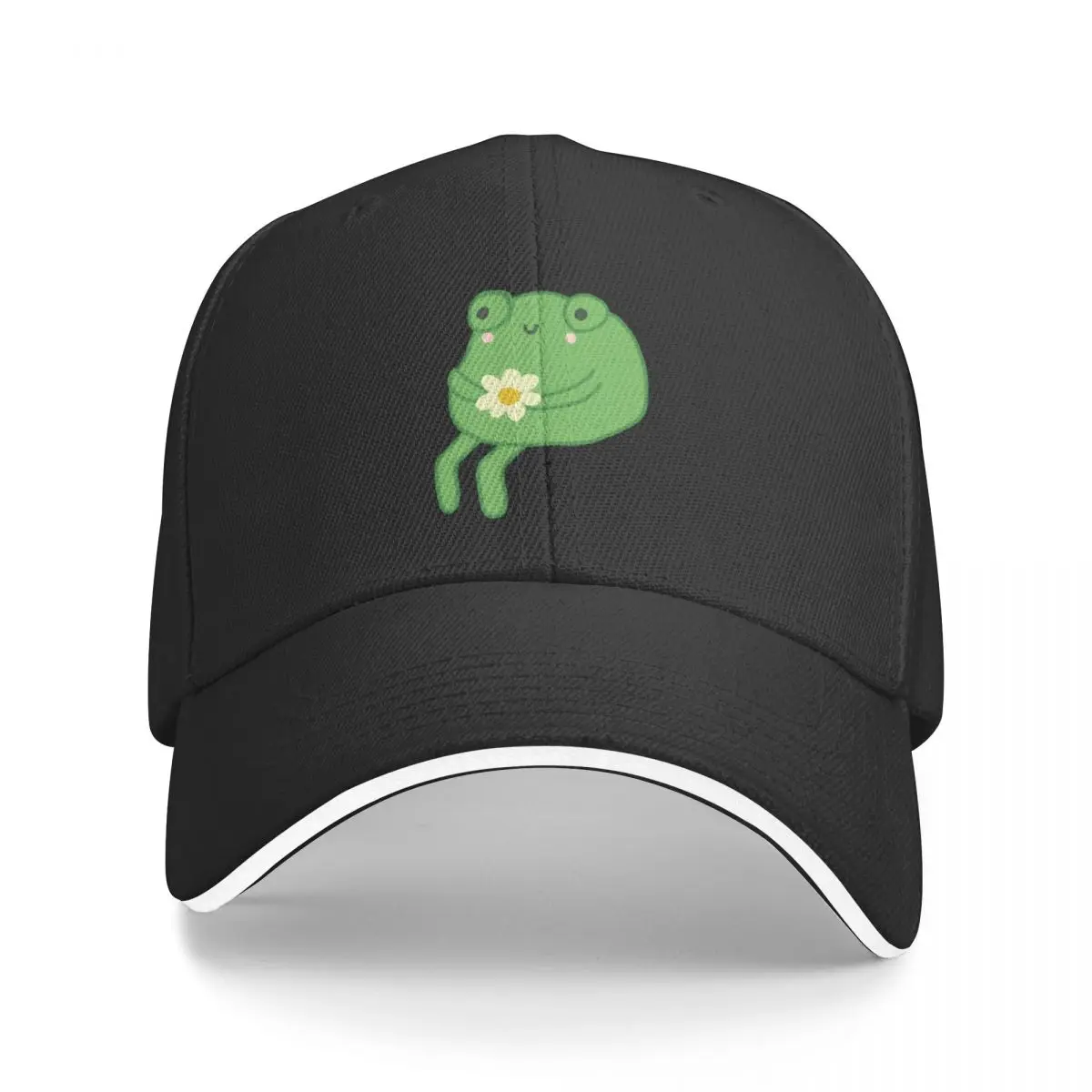 Frog Birthday Cake Meme - Cute Cottagecore Aesthetic Frog - Depressed Frogge -Toad Sitting with Flower - Funny Sad Baseball Cap