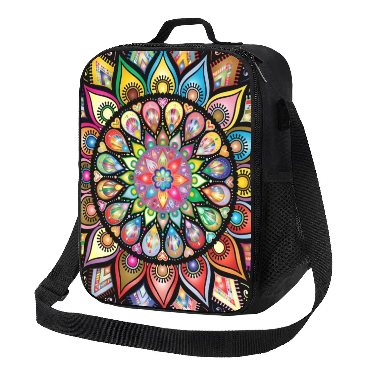 Colorful Lotus Mandala Insulated Lunch Bags for School Office Buddhism Flower Leakproof Thermal Cooler Lunch Box Women Kids