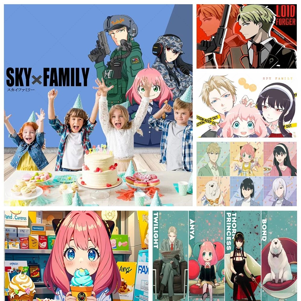 

Spy × Family Heme Birthday Party Decoration Photography Background Cute Cartoon Anime Backdrop Photo Studio Custom Banner Props