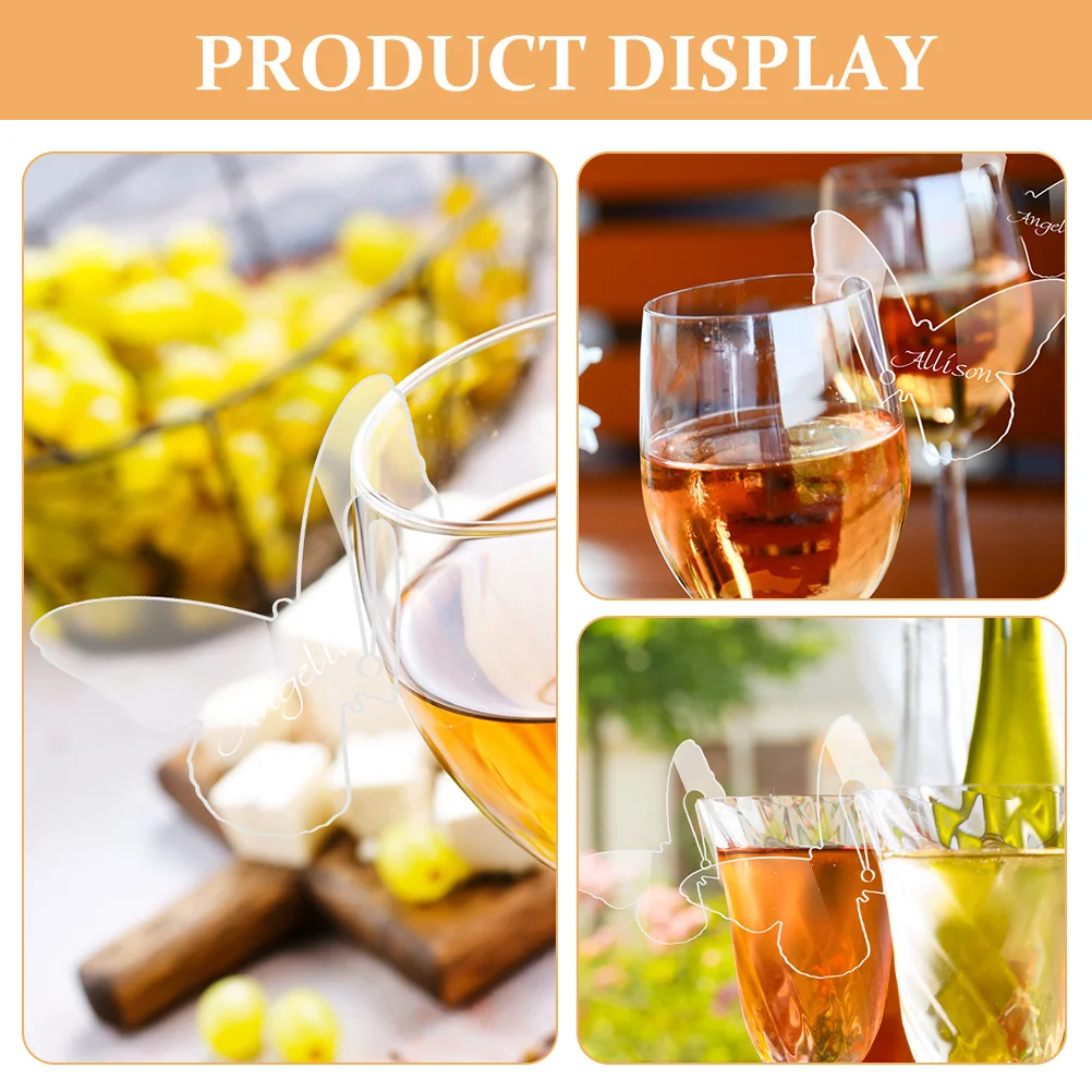 

10Pcs Butterfly Acrylic Drink Markers Transparent Wine Glass Tags Wedding Birthday Party Drink Labels Cup Labels for Drinks