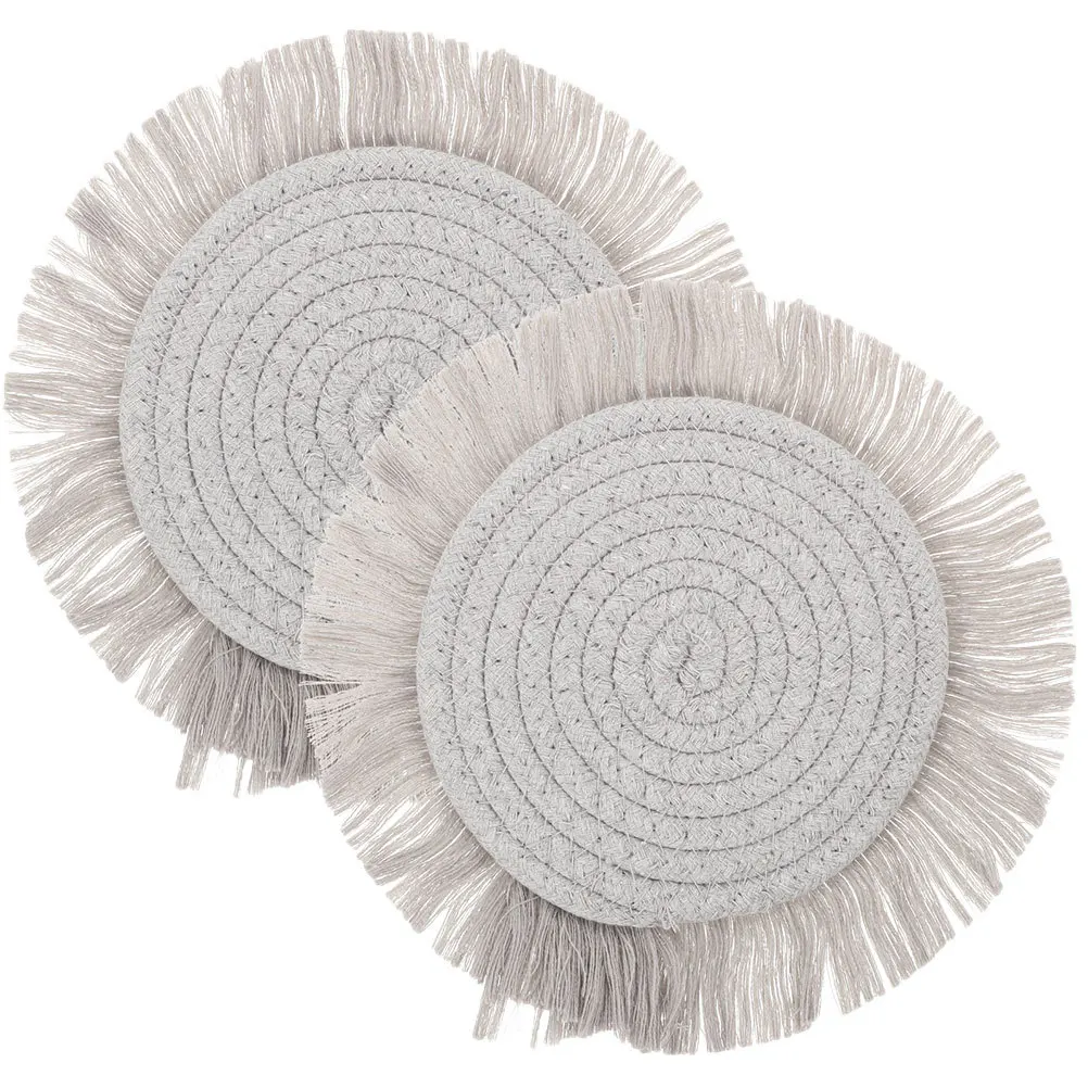 2 قطعة المفارش القطن المنسوجة الحرارة معزول كوستر مجموعة للأكواب الأواني مكافحة تحرق حماية الجدول تصميم تحديد الموقع المستديرة