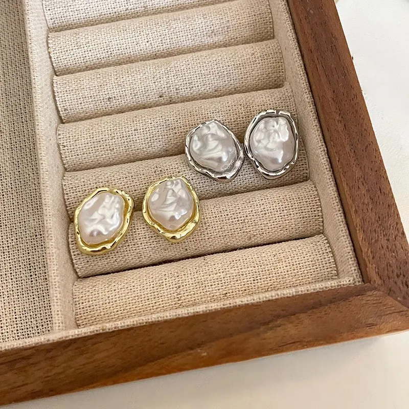 هندسية غير النظامية القرط المعادن الباروك اللؤلؤ المرأة الأقراط الحد الأدنى نمط شخصية النساء المجوهرات بالجملة #1