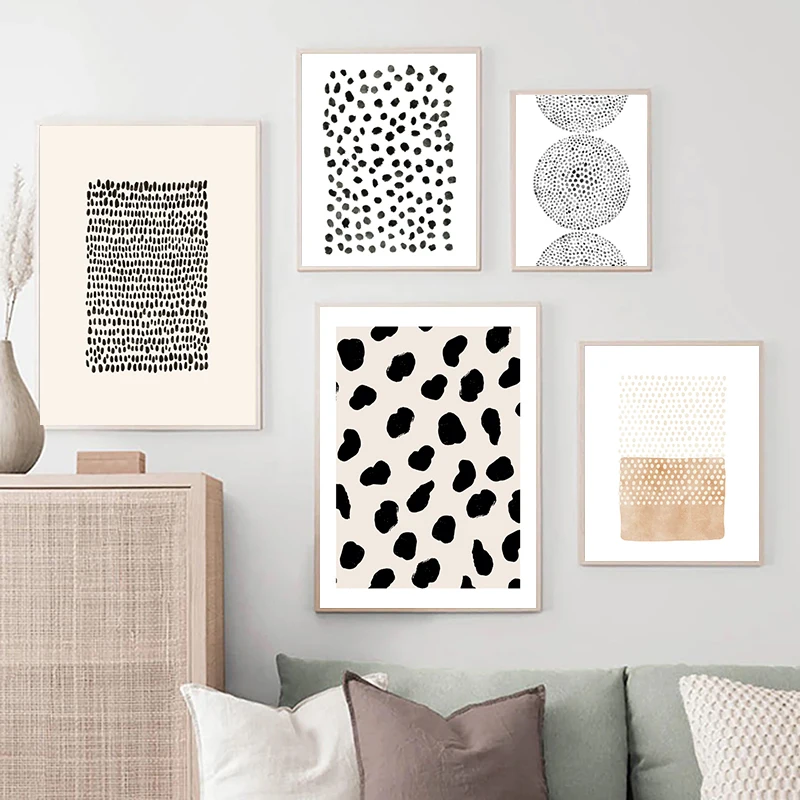 Schwarz-Weiß-Punkt-Aquarell-Abstrakte-Malerei-Druck Schlafzimmer Modernes Minimalistisches Leinwand-Poster Wandbild Wohnzimmer-Kunst-Dekoration