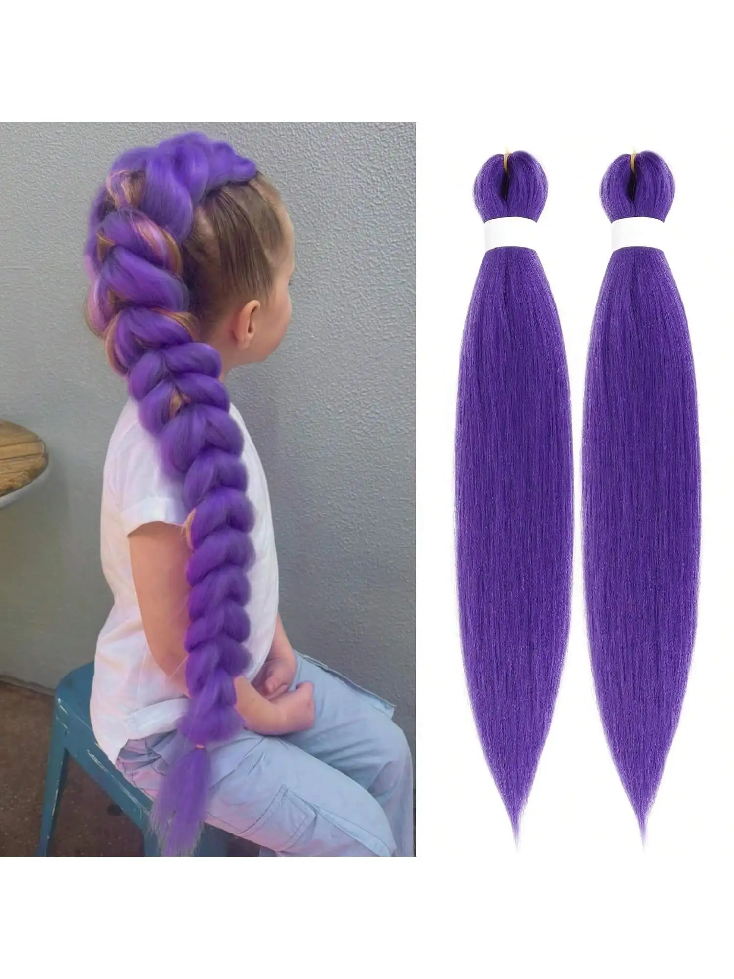 

Длинные фиолетовые плетеные волосы 24/26/28/30 дюймов, 2 упаковки волос Rumi, предварительно растянутые синтетические плетения, наращивание волос для косичек