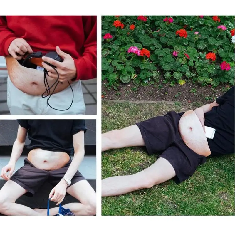 Neuartige Realistische Fake-Bauchtasche Lustige Halloween-Scherzartikel Hüfttasche Große Kapazität Umhängetasche Unisex Papa-Tasche Party-Geschenk – Detail 16