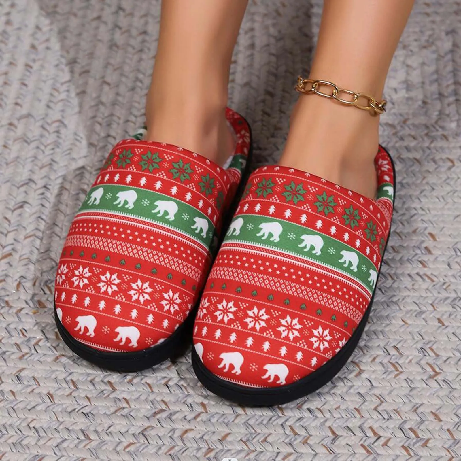 

Slippers for Women Indoor Couples Winter Christmas Home Warm Non Slip Cotton Drag Women Fashion Thick Bottom Women S Slippers