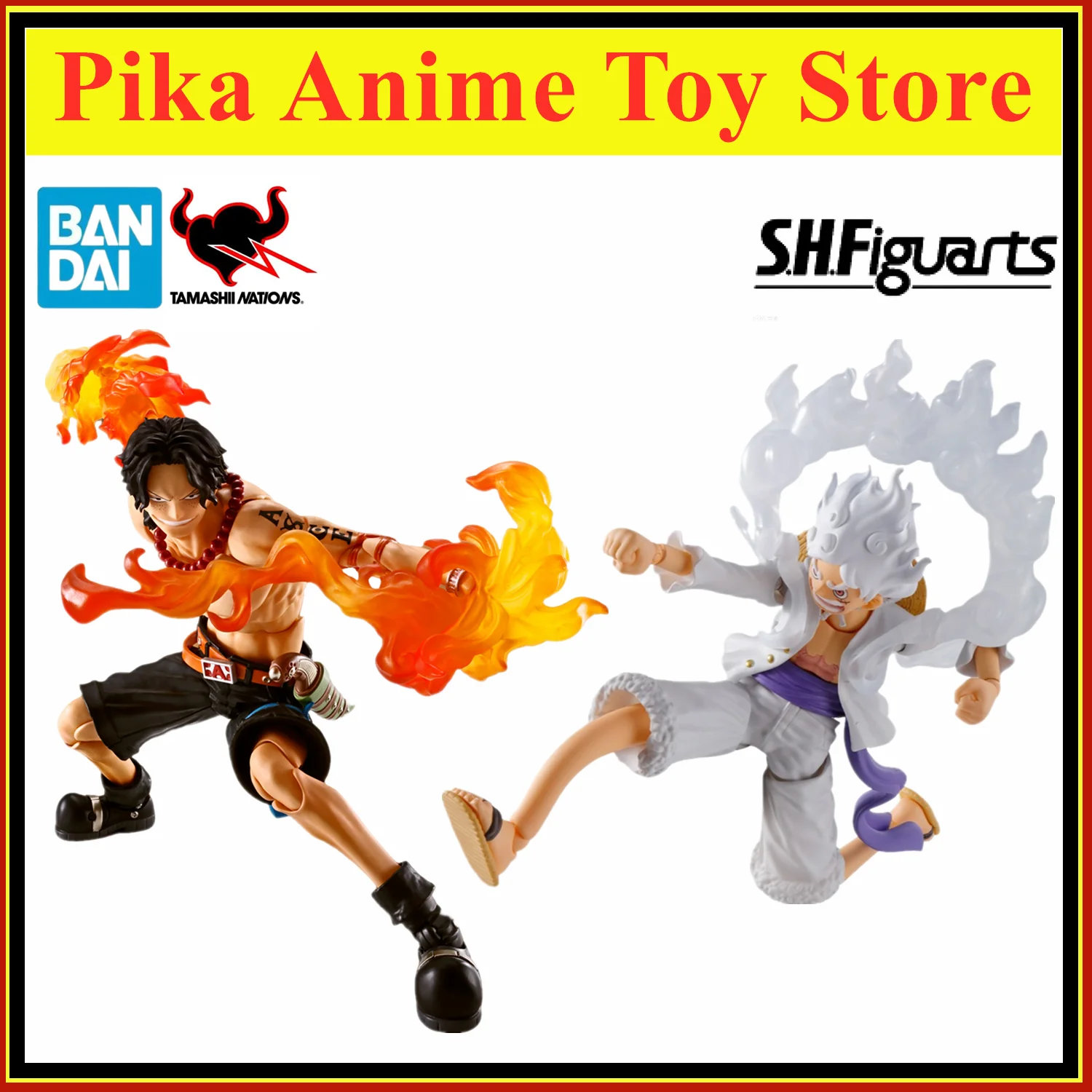 Original BANDAI S.H.Figuarts One Piece PORTGAS D ACE FIRE FIST Nika Luffy Gear 5 Anime Figure Toys PVC Model Collection Doll