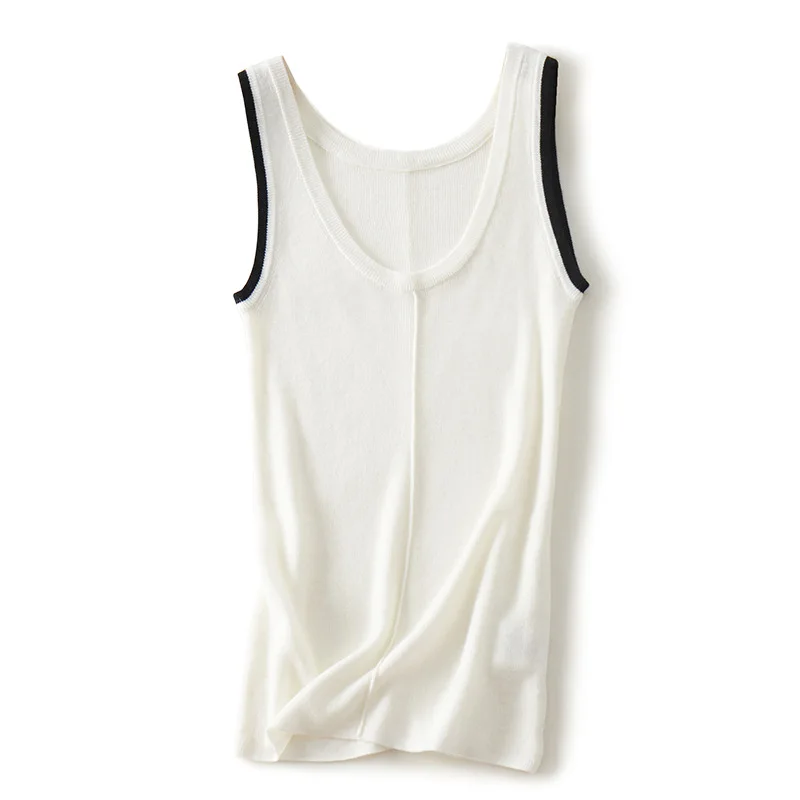 Contrast Trim Knitted Tank Tops Women Minimalist Slim Scoop Neck Top Summer