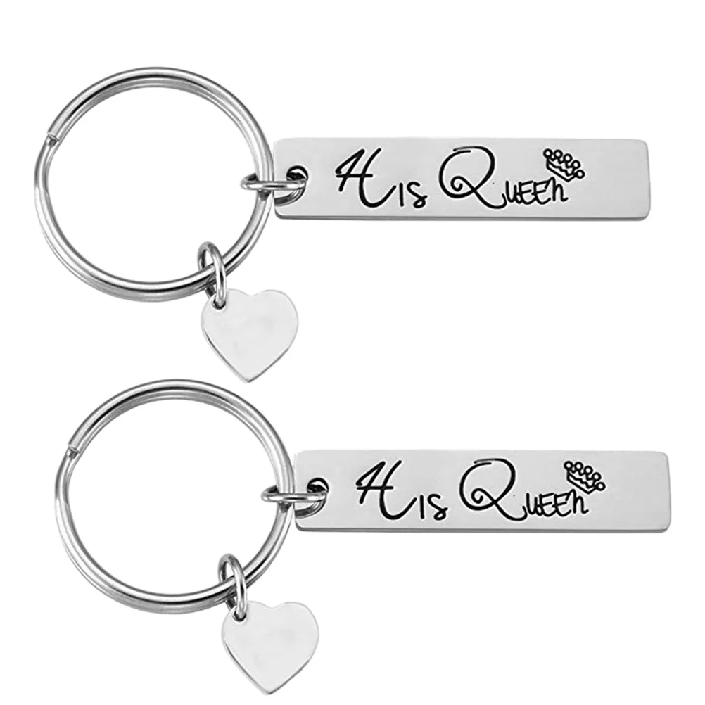 

2PCS Stainless Couple Pendant Heart Shape Keychains His Queen Her King Unisex Climbing Hiking Love Heart Shape Pendant Gift