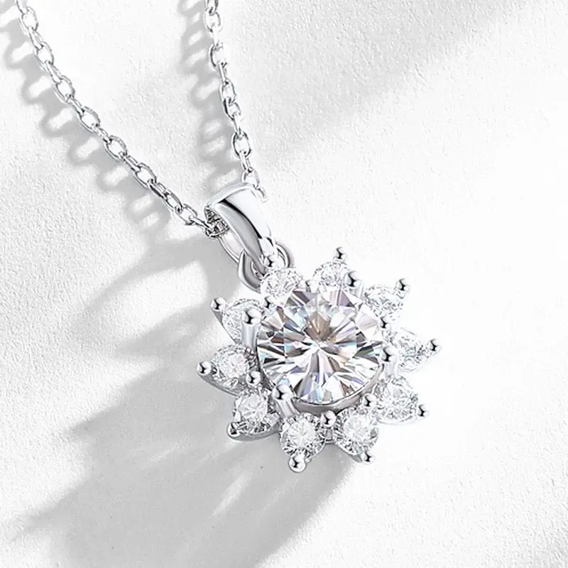 Moissanite sunflower Pendant Women's 925 Silver Necklace Comes with a GRA Certificate Perfect for Anniversaries and Parties