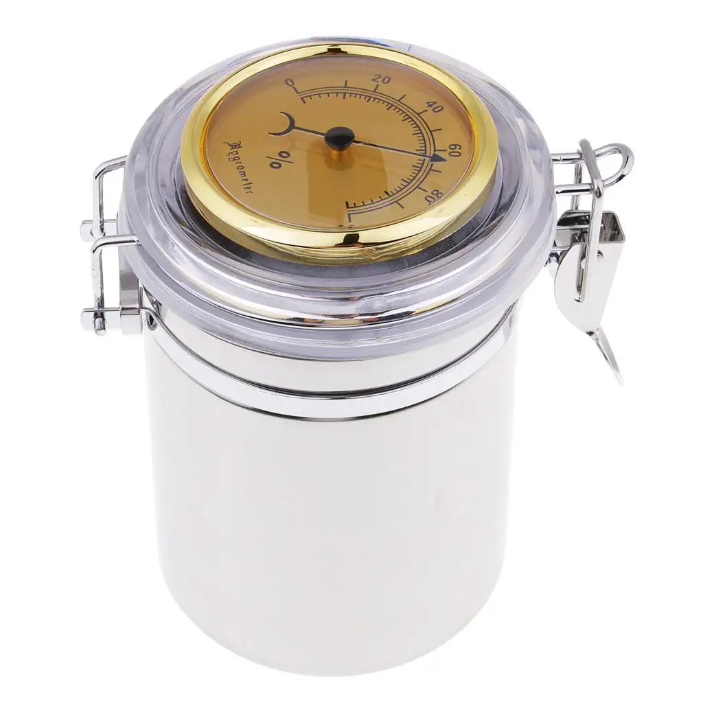 Humidor Jar with Humidifier and Hygrometer - Hold Multiple s - Airtight Stainless Steel Case