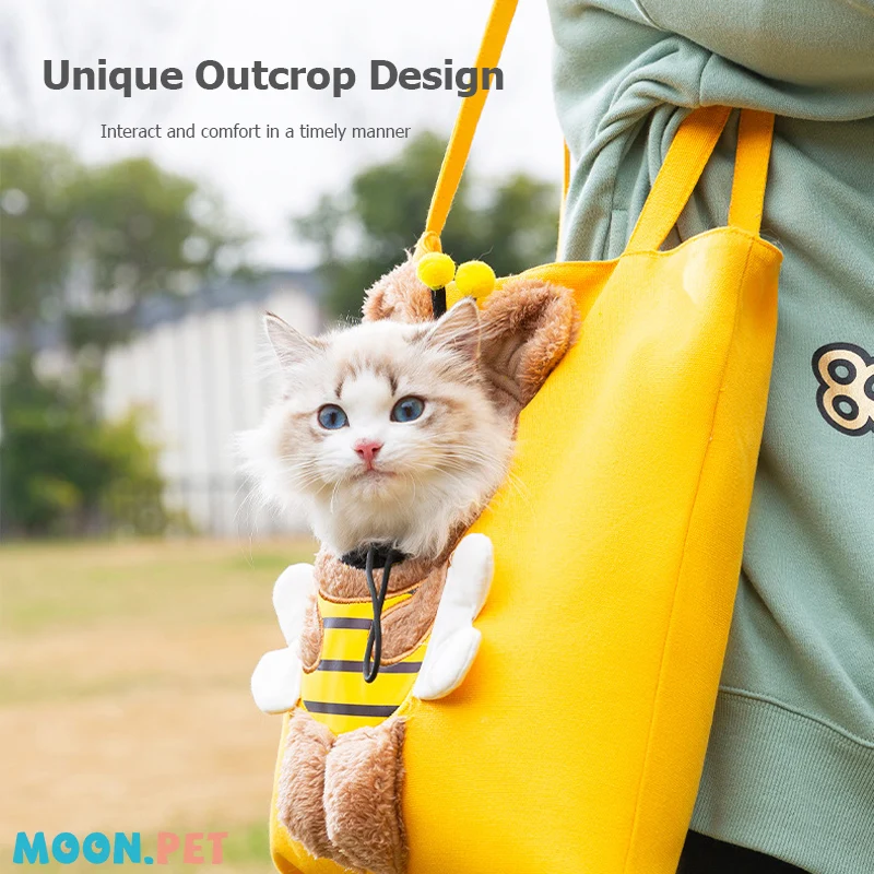 

Cute Canvas Outgoing Bag with Exposed Little Bee Shape Cat Bag Single Shoulder Bag Small Dog Carrying Bag Pet Dog Bag