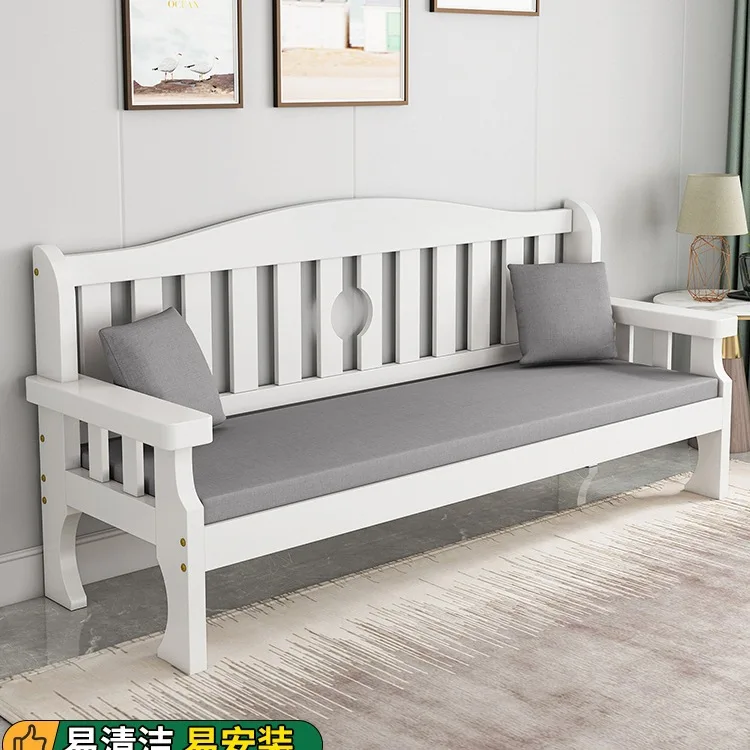 Solid wood sofa small apartment living room three-person Chinese simple one-character straight row sofa chair combination