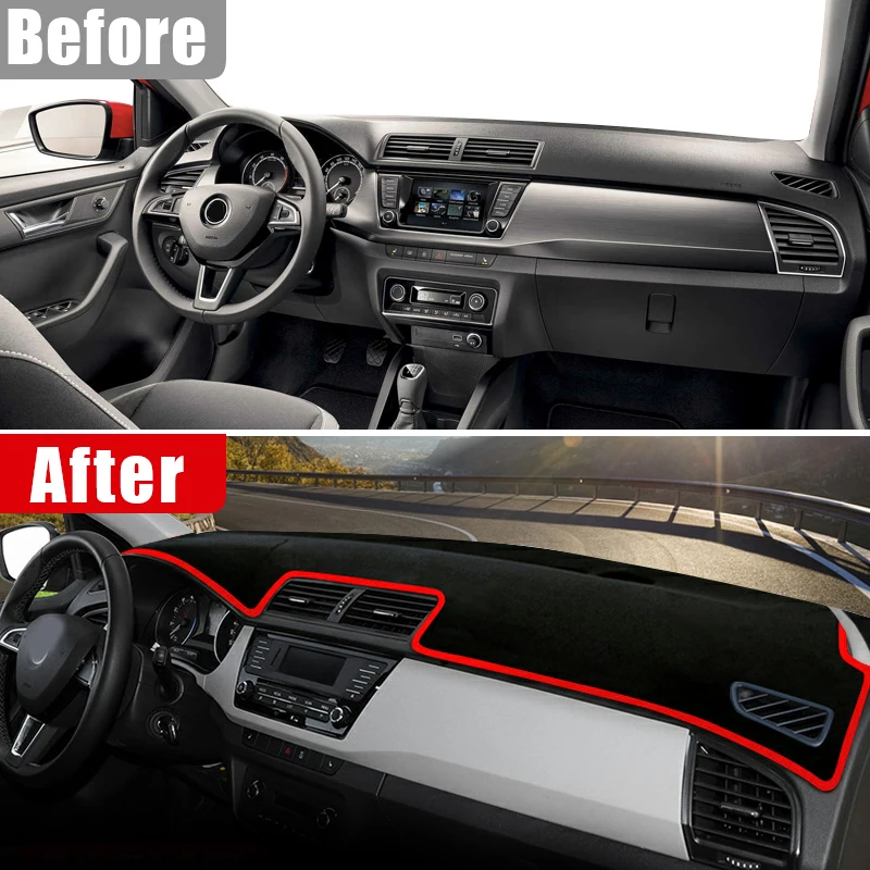 Car Dashboard Cover Anti-UV Carpets Avoid Light Pad Instrument Panel Accessories For Skoda Fabia 3 2015 2016 2017 2018 2019 2020 view 3