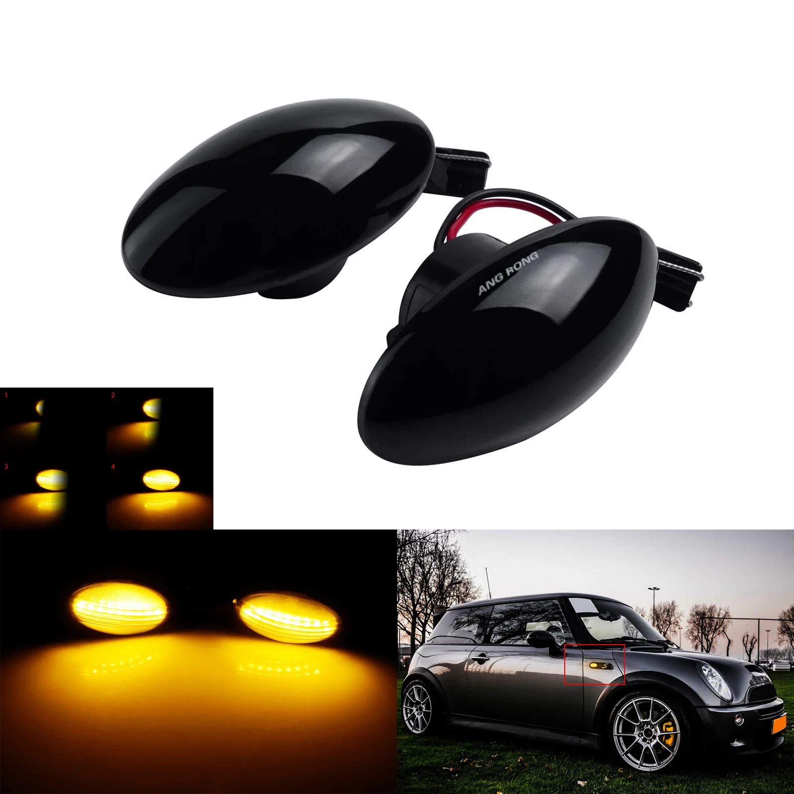 2x Smoked Lens Dynamic Amber LED Side Marker Repeater Signal Light Lamps For Mini Cooper R50 R52 R53