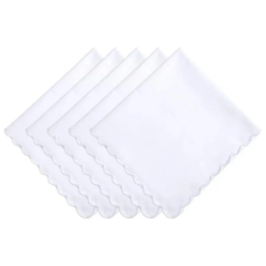 

Dimeo 5 Pcs andkerciefs Cotton Scalloped ankies Men Women Pocket Square Towel W Suit andkercief