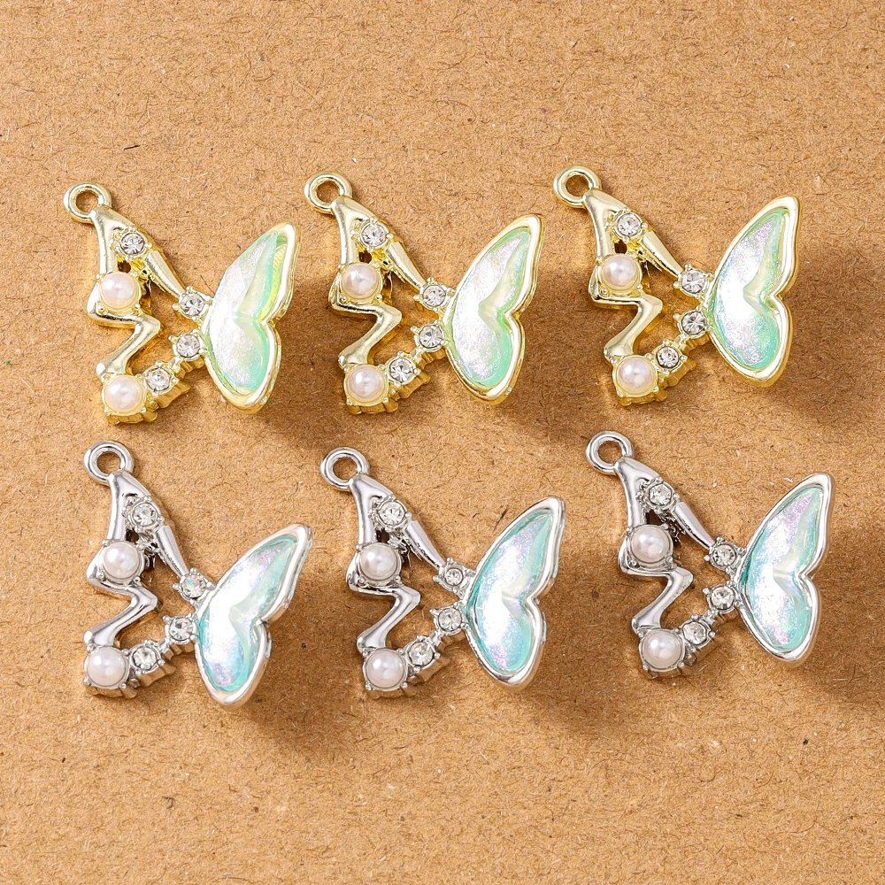 

5pcs Cute Pearl Crystal Butterfly Charms Pendants for Jewelry Making Necklace Earrings Bracelet DIY Accessories Supplies