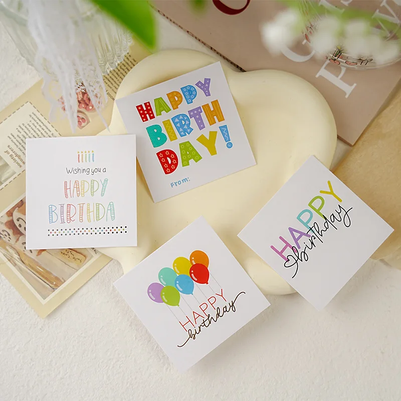 50pcs Colorful Balloon Happy Birthday Cards Square Paper Kids Message Cards for Women Men Adults Party Birthday Invitation Card