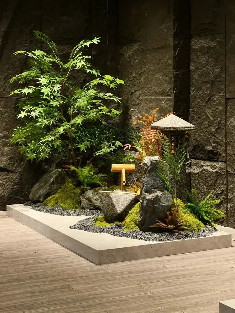 Pastoral story simulation green plants fake maple decorative landscape new Chinese flowing water ornament landscaping