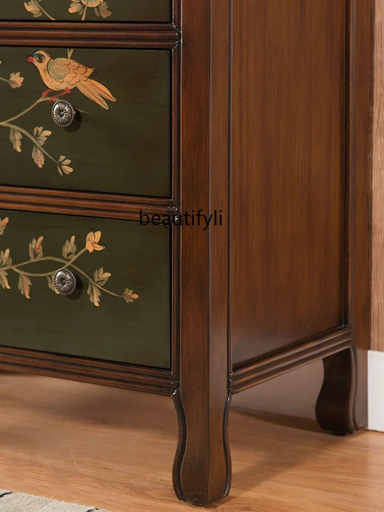 zxAmerican chest retro painted European living room bedroom side cabinet length 66 width 35 height 71cm