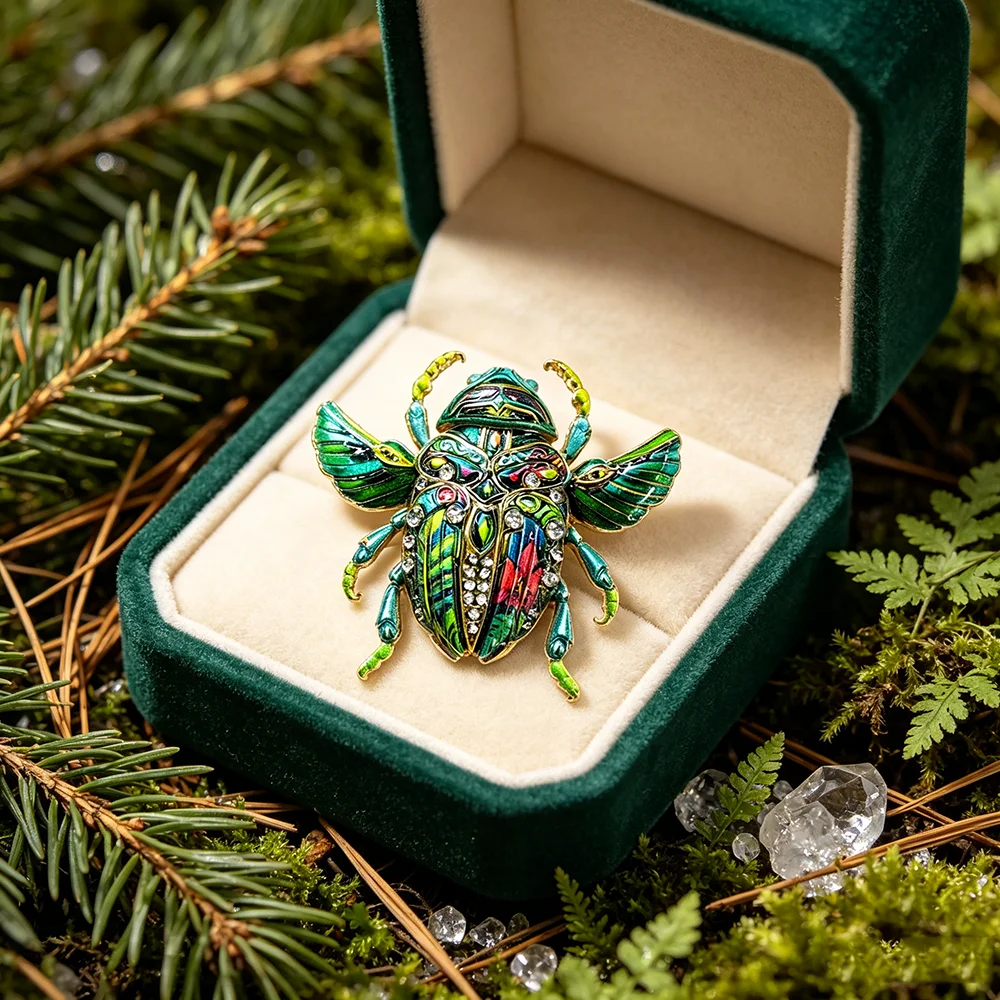 Vintage Beetle Insect Brooch Multicolor Enamel Rhinestone Scarab Pin Alloy Bug Badge for Women Suit Retro Fashion Jewelry Gift view 6