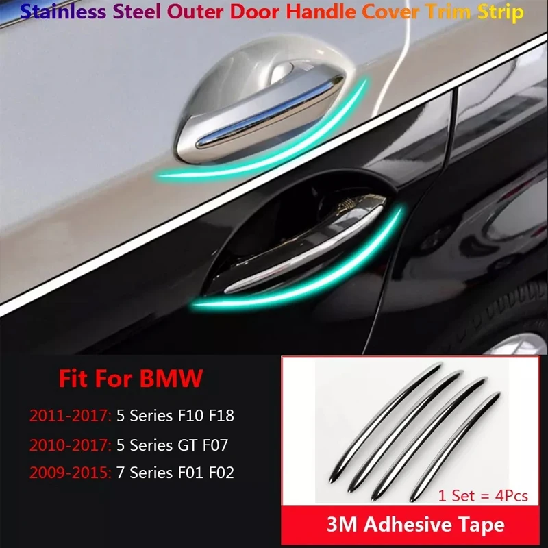 Car Styling Door Handle Decoration Strips For BMW 5 Series F10 F18 2011-2017 Stainless Steel Doorknob Exterior Accessories Trim