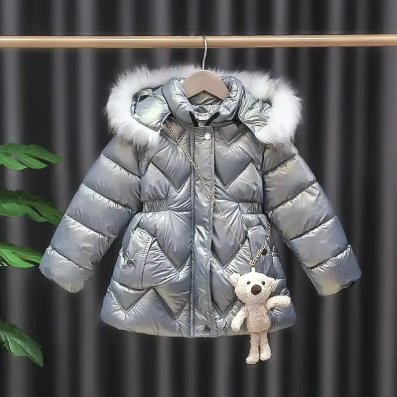 Chaqueta de invierno para niñas, abrigos bonitos de oso para niñas, Parkas brillantes con capucha, impermeables, prendas de vestir exteriores de moda para niños de 2 3 4 5 años