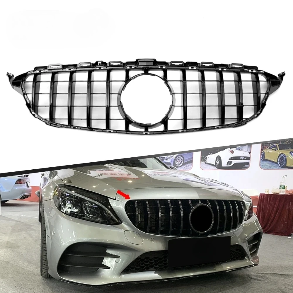 

W205 GT R Mesh Grille for Mercedes C Class ABS Black Front Bumper Grill Sports C250 C300 C350 abs grille w205