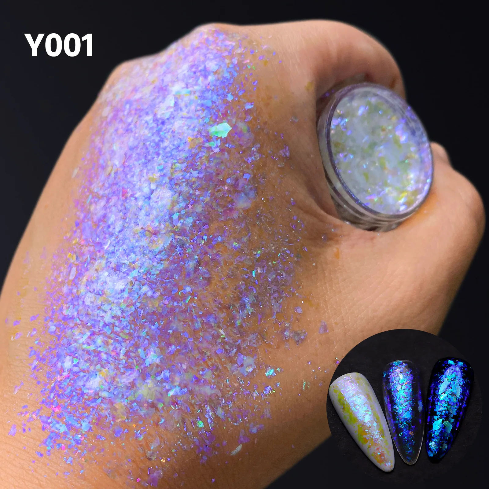 1 scatola paillettes per unghie fantasia riflettente cristallo di ghiaccio farina di neve polvere grosso Glitter polvere Manicure decorazione