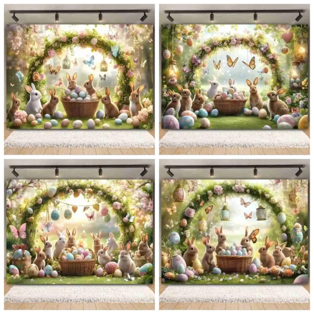 

Happy Easter shooting background, flower butterfly rabbit Easter egg, Easter children's baby birthday party shooting background