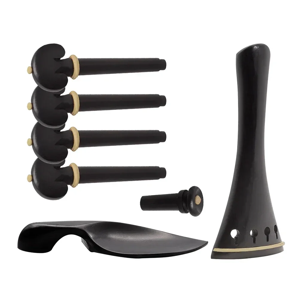 4/4 Violin Parts Set of String Tuning Peg/Tailpiece/Chin Rest/Tail Nail Ebony High Quality Fiddle Musical Instrument Accessory