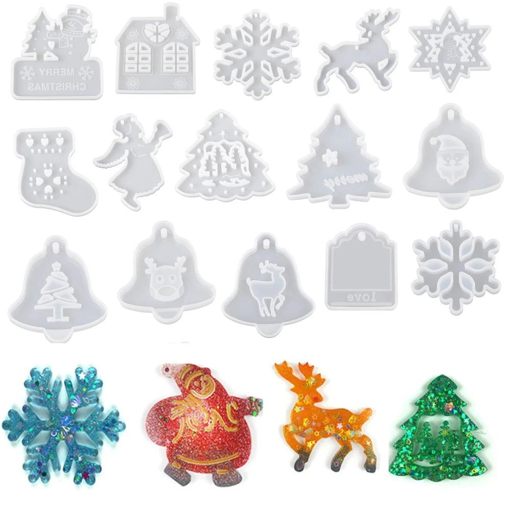 Christmas Silicone Mold Elk Bell Christmas Tree Pendant DIY Resin Mold Keychain Jewelry Merry Christmas Home Party Decoration