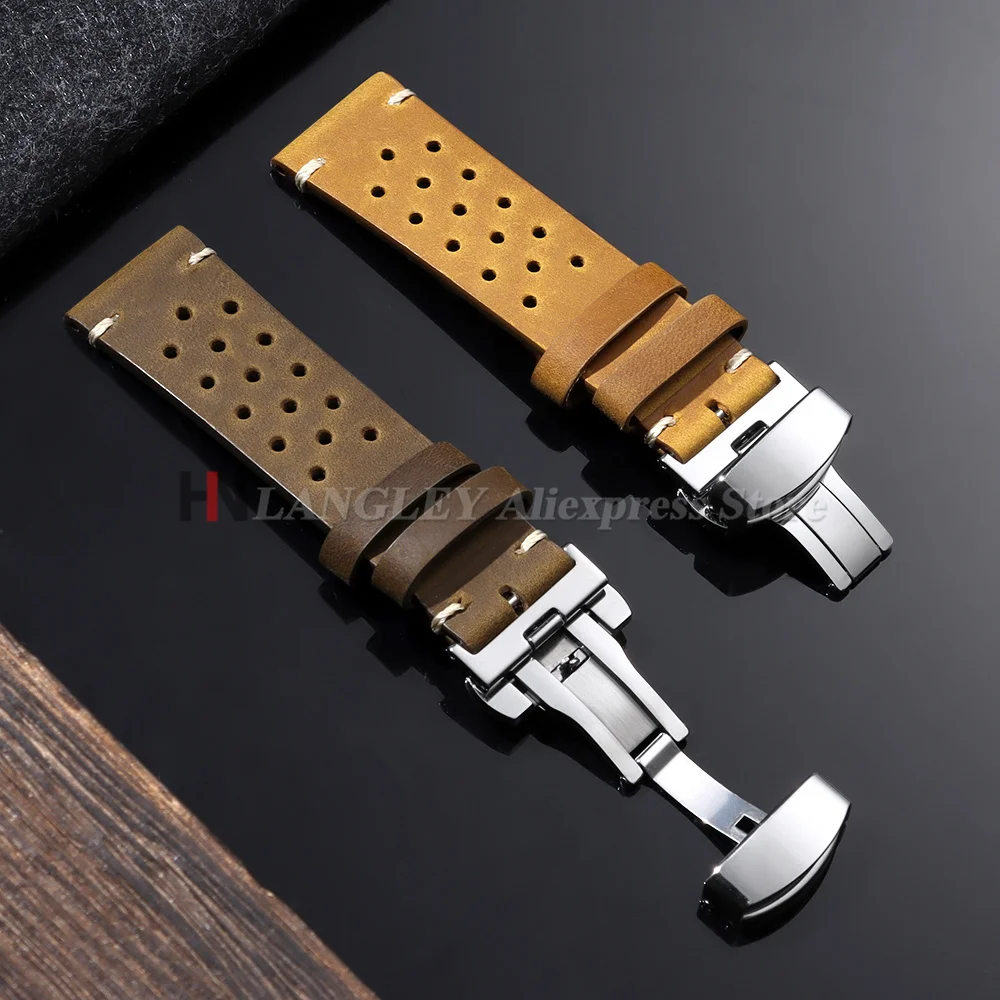 Vintage-Uhrenarmband, handgefertigt, mit Nähten, Rindslederarmband für Omega, für Seiko Smartwatch, atmungsaktives Armband, 18 mm, 20 mm, 21 mm, 22 mm, 24 mm – Detail 8