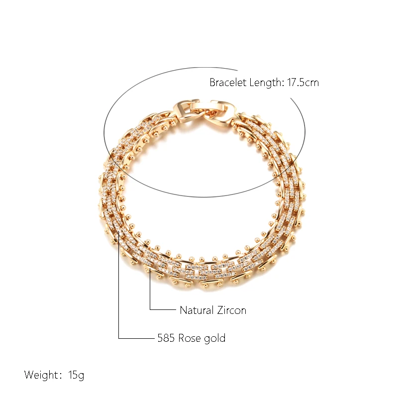 Kinel Fashion 585 Rose Gold Unique Link Bracelet For Women Luxury Natural Zircon Fine Daily Bracelets Ethnic Wedding Jewelry