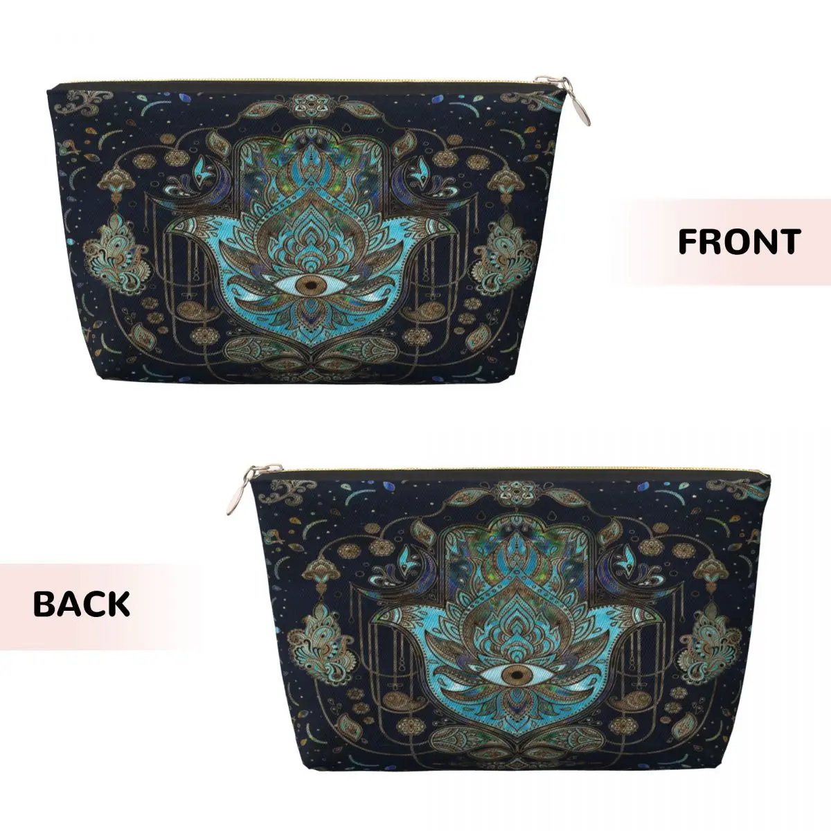 Custom Hand Of Fatima Blue Gemstones Makeup Bag Women Travel Cosmetic Organizer Kawaii Hamsa Hand Evil Eye Storage Toiletry Bags