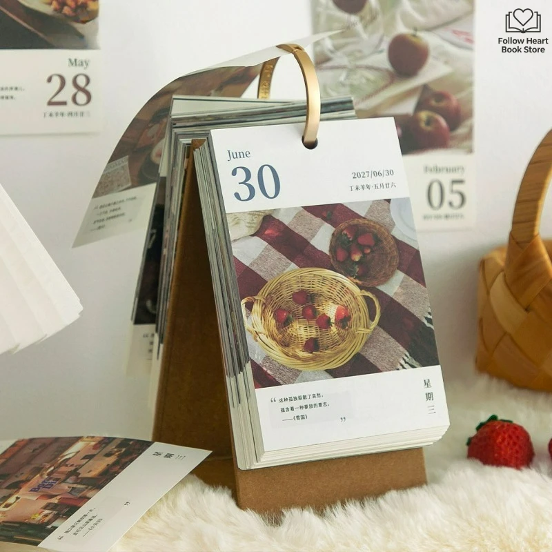 2027 Xi Yu Xin Nian Calendar Soothing Artsy Style Daily Scene Creative Desk Calendar with Decorative Ornaments FH Store