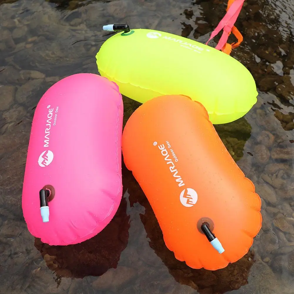 Inflatable Open Swimming Float Life Saving Drifting Swim Buoy with Waist Belt PVC Inflated Air Drying Bag Swimming Sports Float