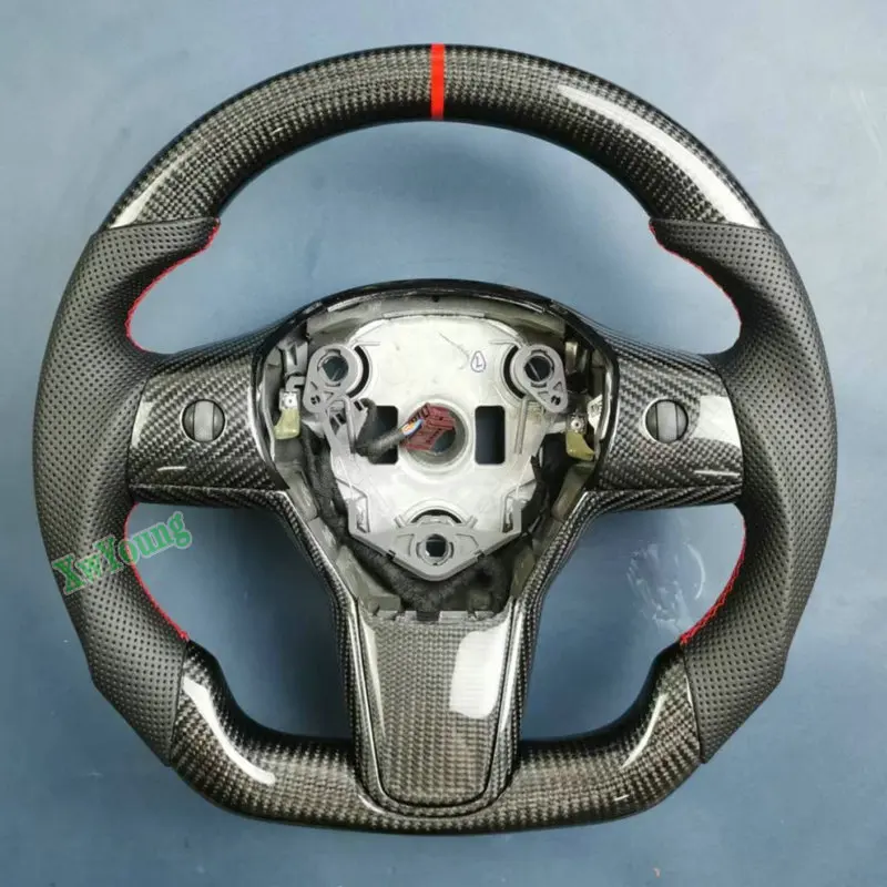 Customize 100% Real Carbon Fiber Leather Steering Wheel For Tesla Model 3 Model Y view 4