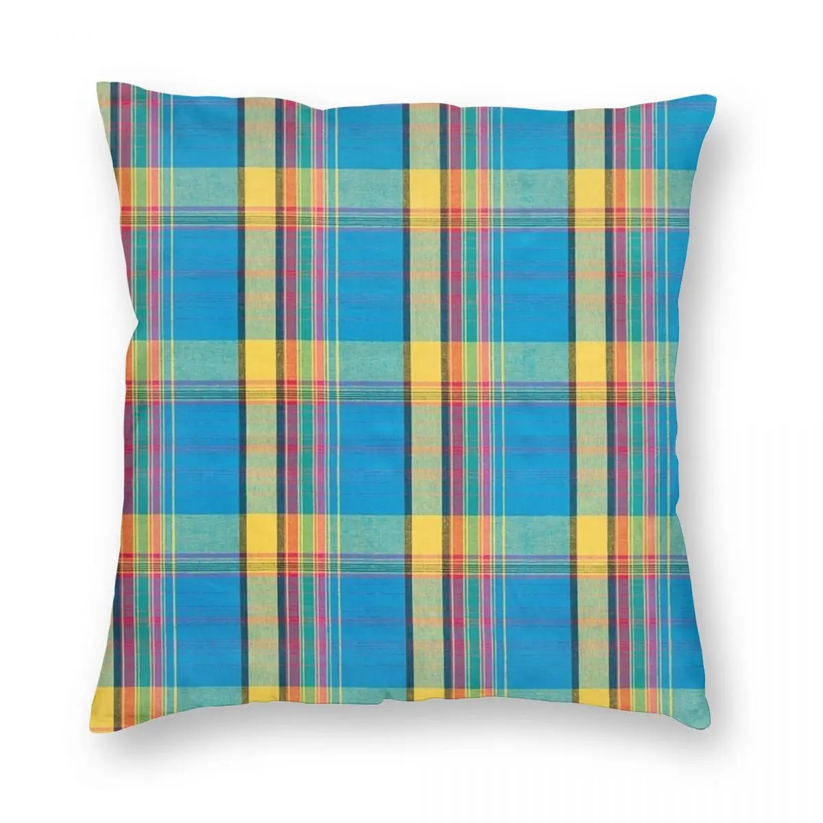 Madras blu Tartan quadrato federa poliestere lino velluto creativo Zip decorativo divano cuscino