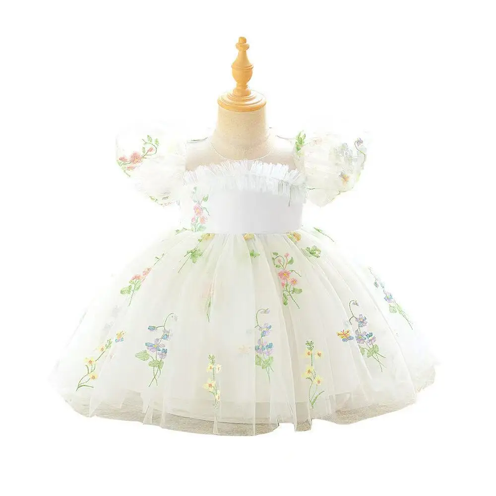 

2025 New Children's Dresses Party Princess 3D Three-Dimensional Flower Mesh Flower Girl Dresses Female 70-110CM