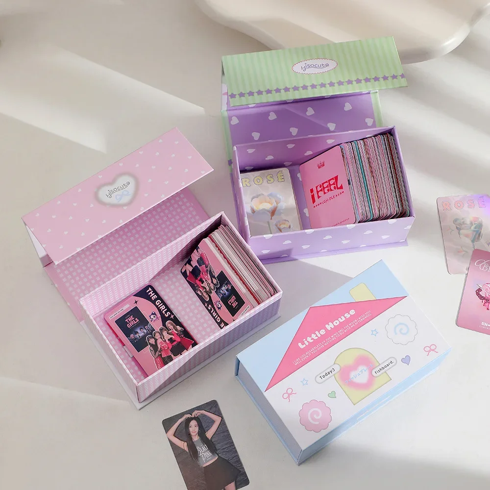 MINKYS Kawaii 3 inch House Series Kpop Photocards Toploader Collect Box Small Cards Storage Box Classification Box Stationery