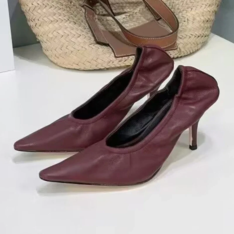 Thin High Heels Pointed Toe Single Shoes Women Pumps Genuine Leather Zapatos De Mujer Ladies Spring Summer Simple Commuter Shoes