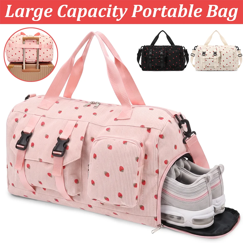 Corduroy Gym Bag Large Capacity Travel Tote Bag with Shoe Compartment and Wet Pocket Waterproof Travel Carry On Duffel Bag