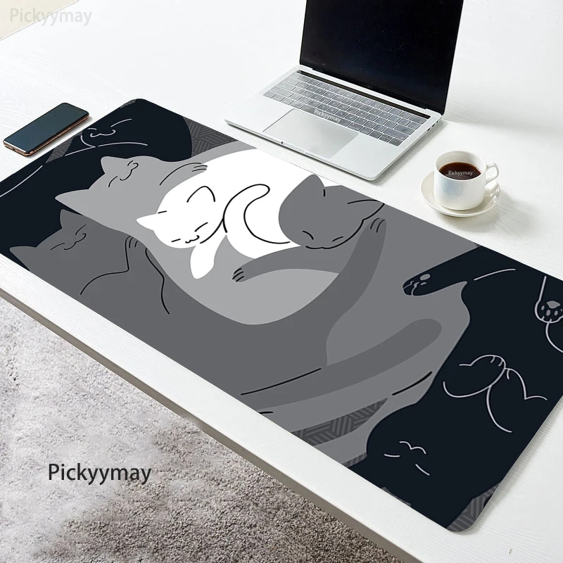 

Cute Cat Mouse Pad Black And White Large Mousepad Keyboard Mat Office Mouse Mats 900x400 Rubber Design Desktop Carpet Kawaii