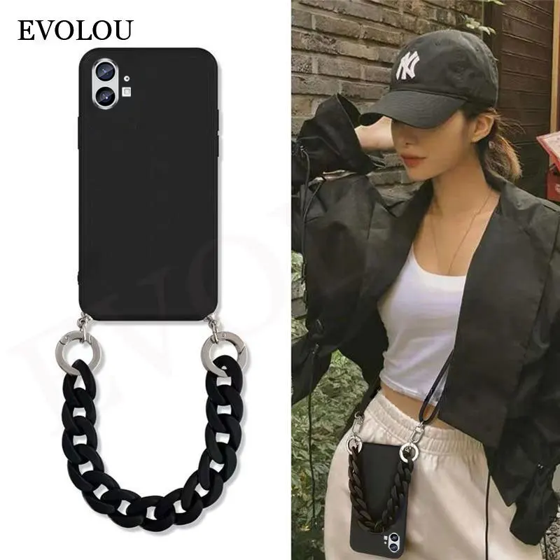 INS Crossbody Lanyard Necklace Marble Chain Silicone Case for Nothing Phone 1 One Phone1 (1) 2 6.55 inch Wrist soft Cover Cases